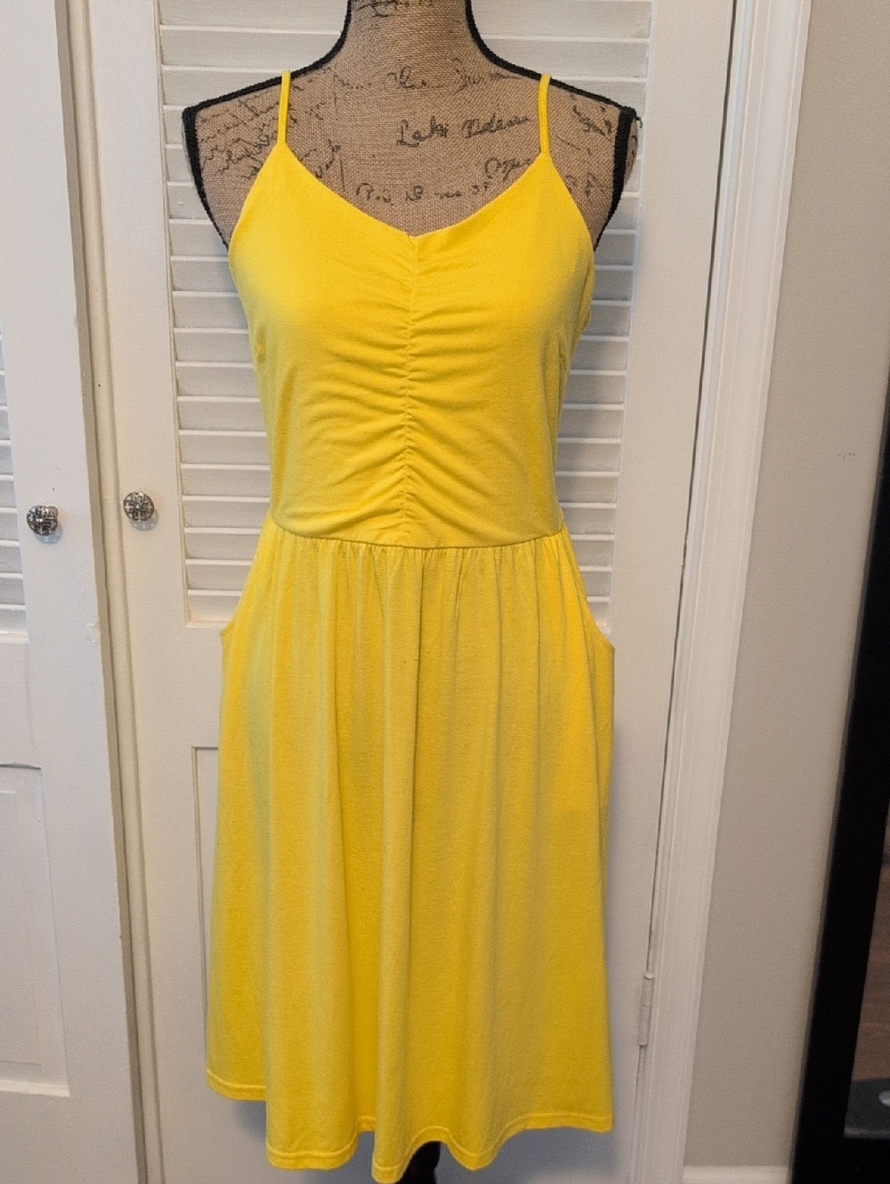 Sunshine Yellow Spaghetti-Strap Mini Dress with Gathered Bodice